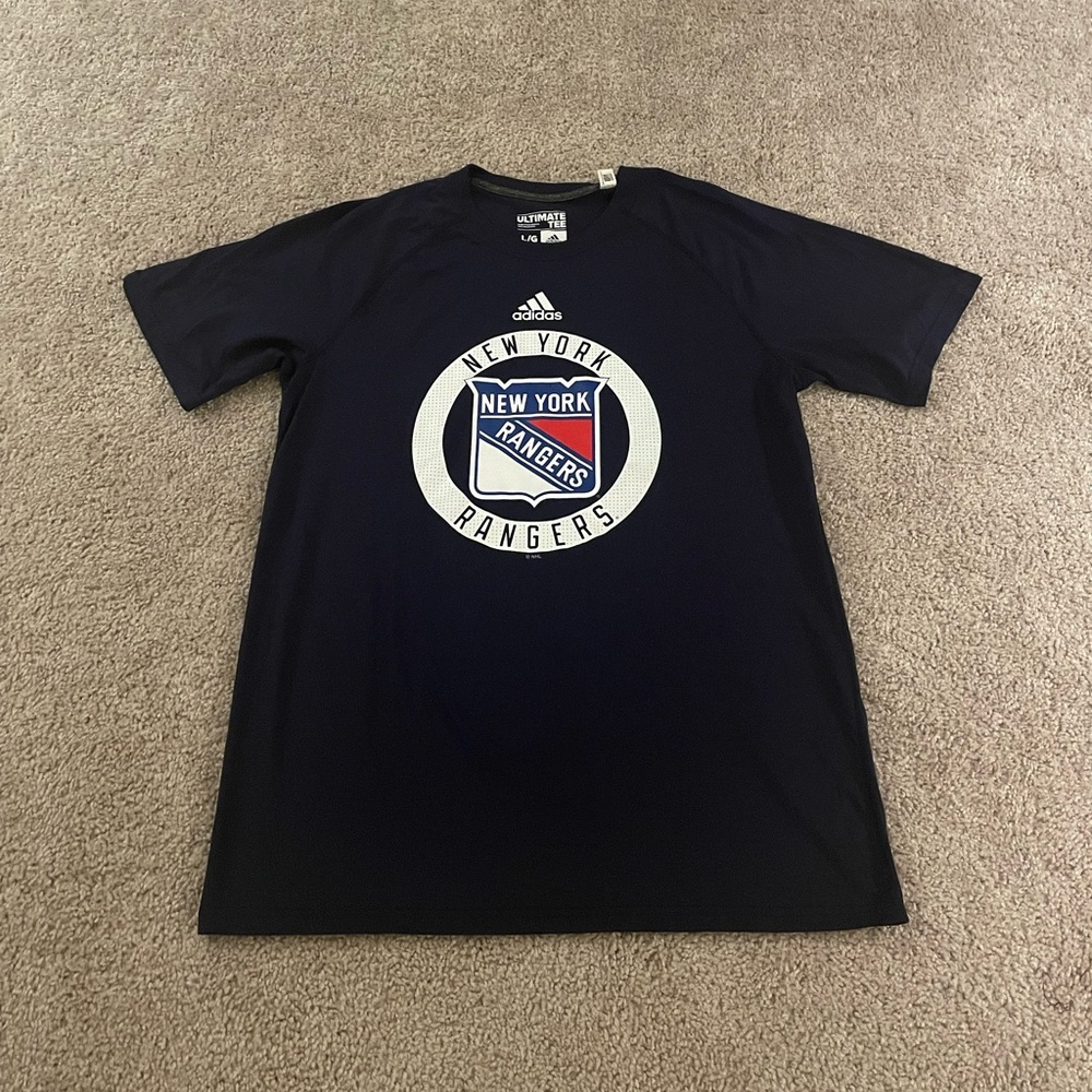 New York Rangers Adidas Circle Logo T-Shirt Navy Blue Large